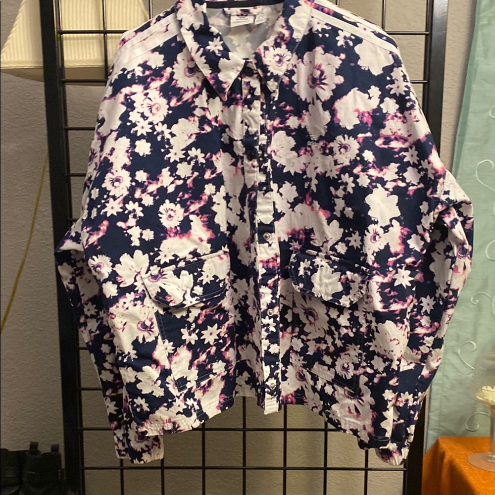 Adidas Navy, White & Pink Floral Utility Jacket